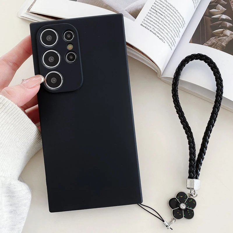 Liquid Silicone Phone Case Five Leaf Flower Lucky Lanyard For Samsung Galaxy S26 Ultra S25 S24 S23 FE S22 S21 Plus Back Cover