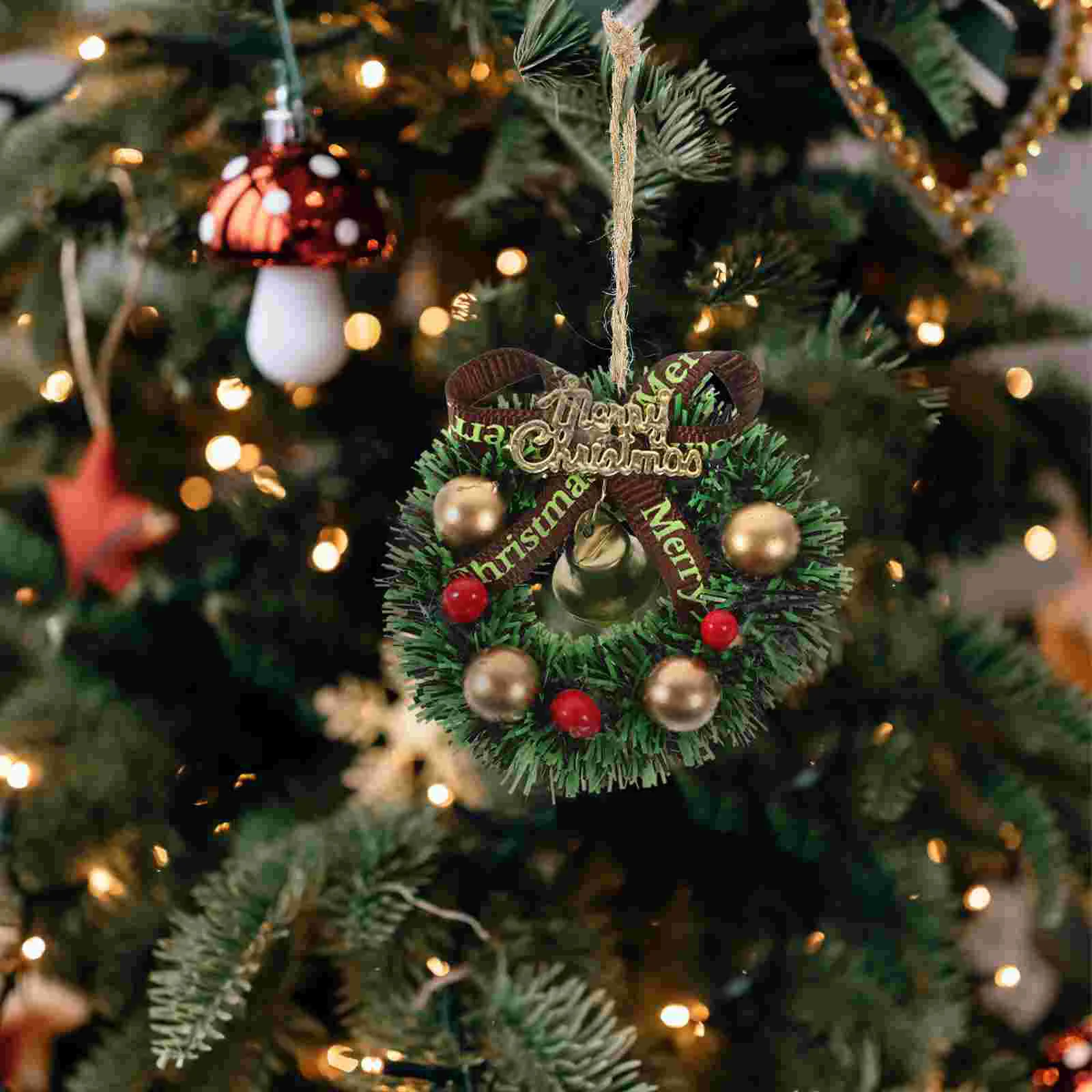 10ชิ้นแหวนกับระฆังหญ้าประดับคริสมาสต์มินิพวงหรีดหน้าต่างเทียนบ้านเครื่องประดับขนาดเล็กพวงมาลัย