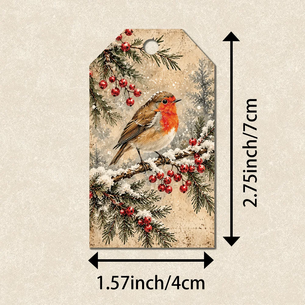 40pcs, Gift Tags, Vintage Forest Animal Christmas, Hanging Paper Labels for Gift Wrapping, Holiday Party Decor with String