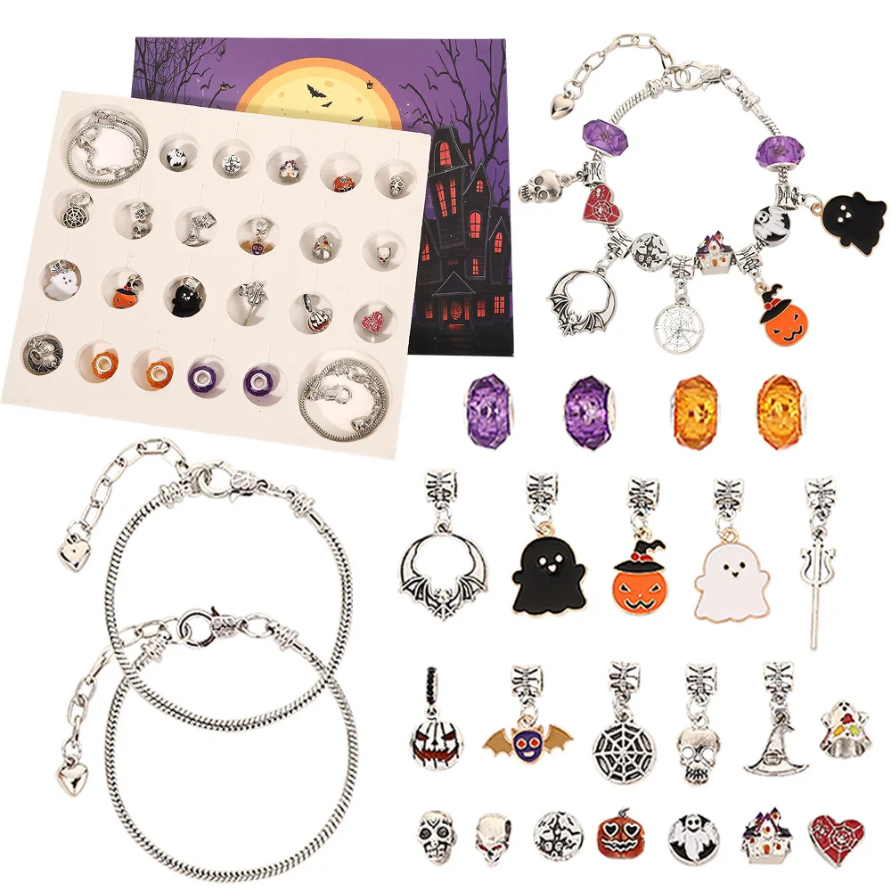 

2025 Advent Calendar Halloween 24 Day Countdown Calendar with DIY Beaded Bracelet Surprise Halloween Xmas Jewelry Gift for Girl