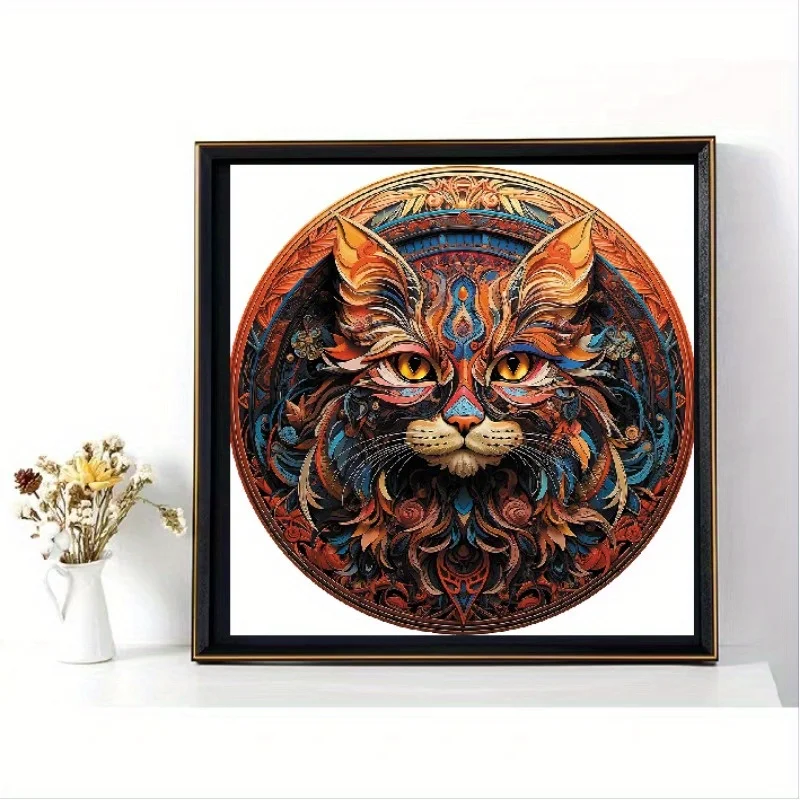 لغز خشبي على شكل قطة ملونة فريد من نوعه - لعبة فنية لتزيين المنزل، لعبة عائلية، بانوراما خشبية صديقة للبيئة للبالغين والأطفال #3