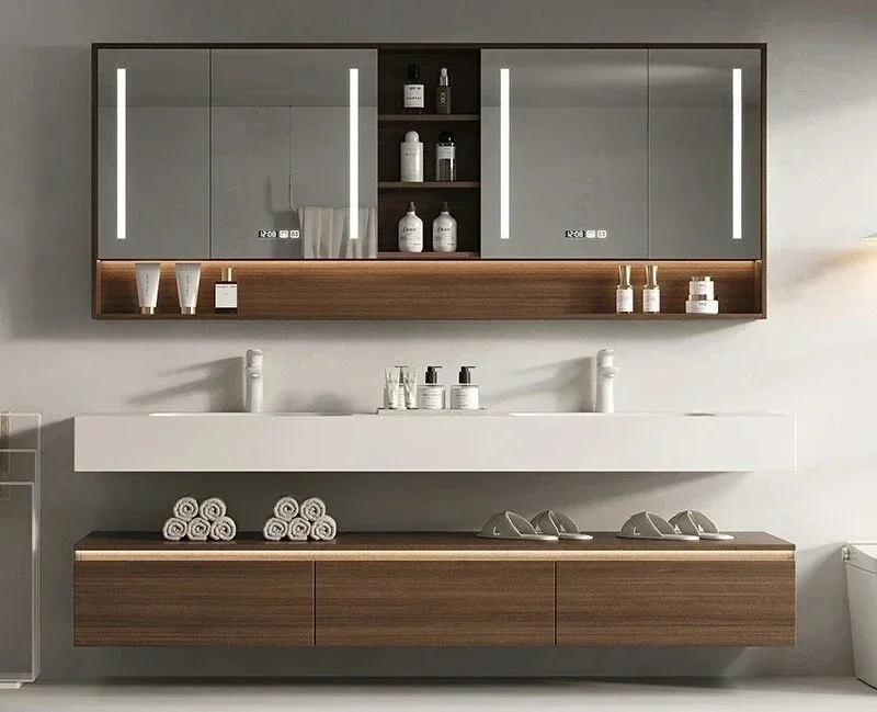 Rock slab hot bending integrated basin stainless steel bathroom cabinet combined bathroom face washbasin advanced sense
