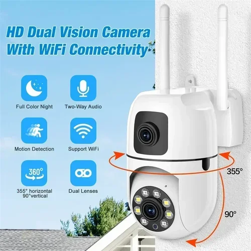 Imagen 2 del producto Cámaras PTZ de doble pantalla de 8MP, cámara de vigilancia WIFI, seguimiento inalámbrico Ai, visión nocturna en Color, Zoom Digital 10X, CCTV