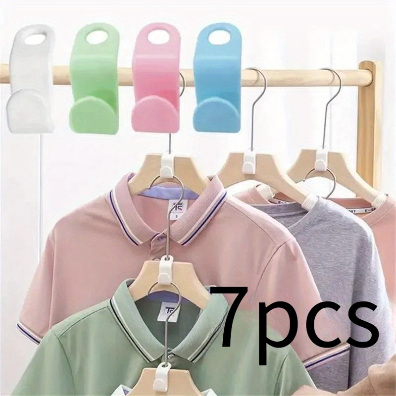 7pcs/set Plastics Hanger Connection Hook Stackable Space Saving Storage Multifunctional Hanging Clothes Rack