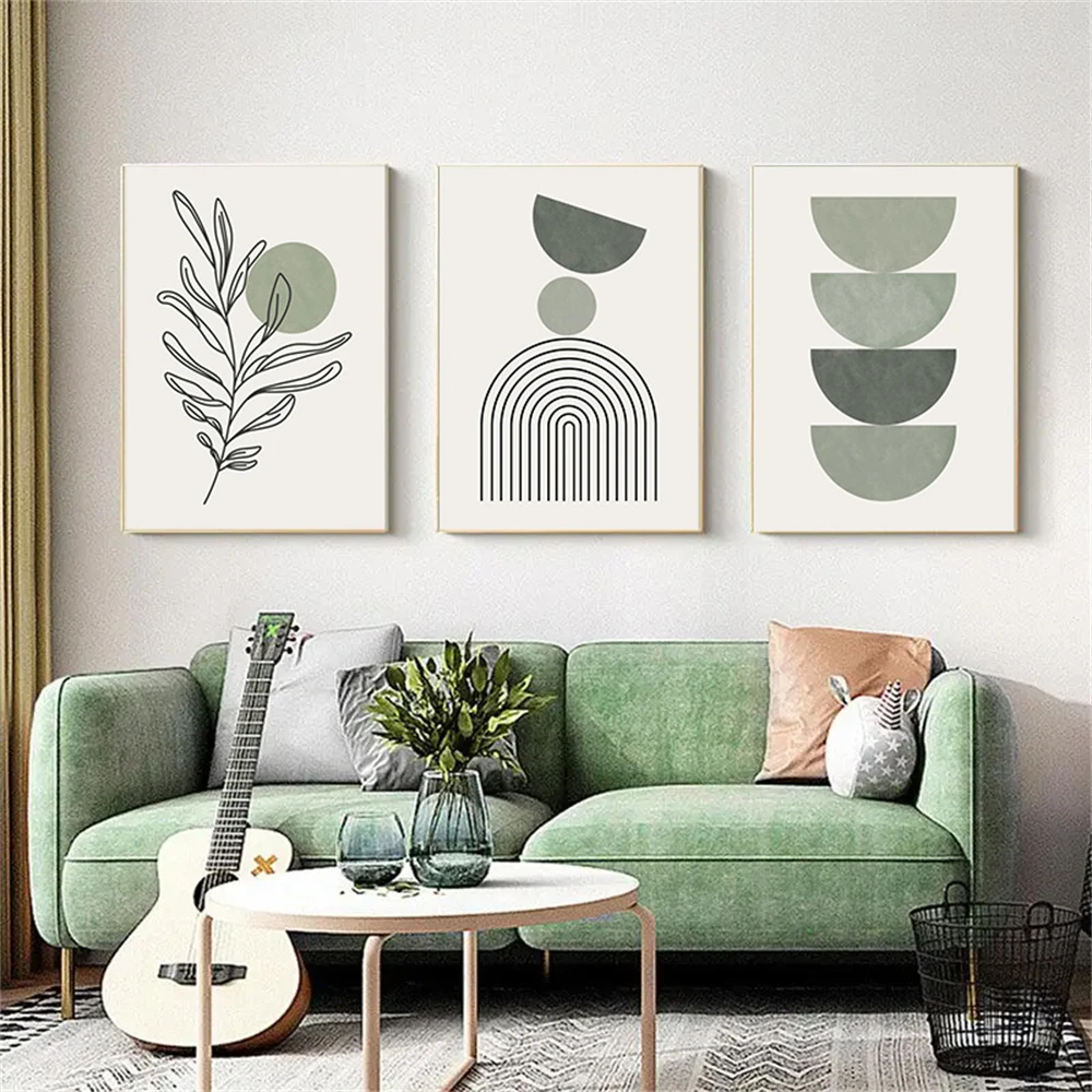 

Boho Abstract Geometry Green Canvas Art Painting Bohemia Botanical Posters And Prints Modern Wall Art Picture Living Room Decor