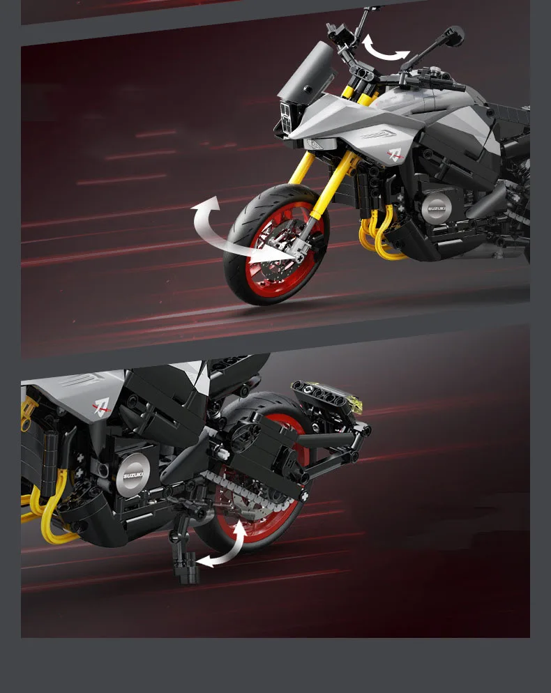 Technischer Japan-Motor-MOC-Baustein, Maßstab 1:6, 2022 Katana-Motorrad-Konstruktionsmodell, Bausteine, Spielzeug, Sammlerstück, ideal als Geschenk. – Detail 7
