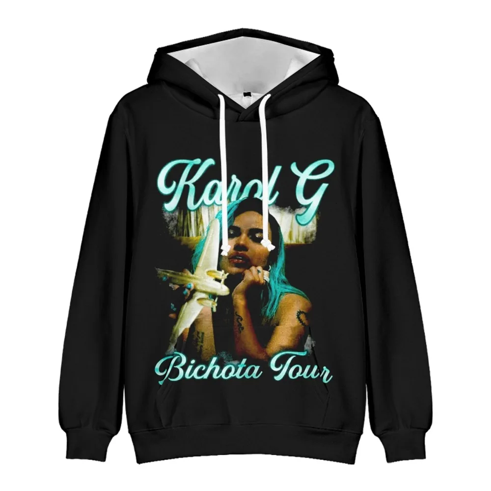 Karol G Hoodie Bichota Merch uniseks lengan panjang Hoodie wanita pria Sweatshirt bertudung Reggae Rapper Hip Hop pakaian Rapper 3D