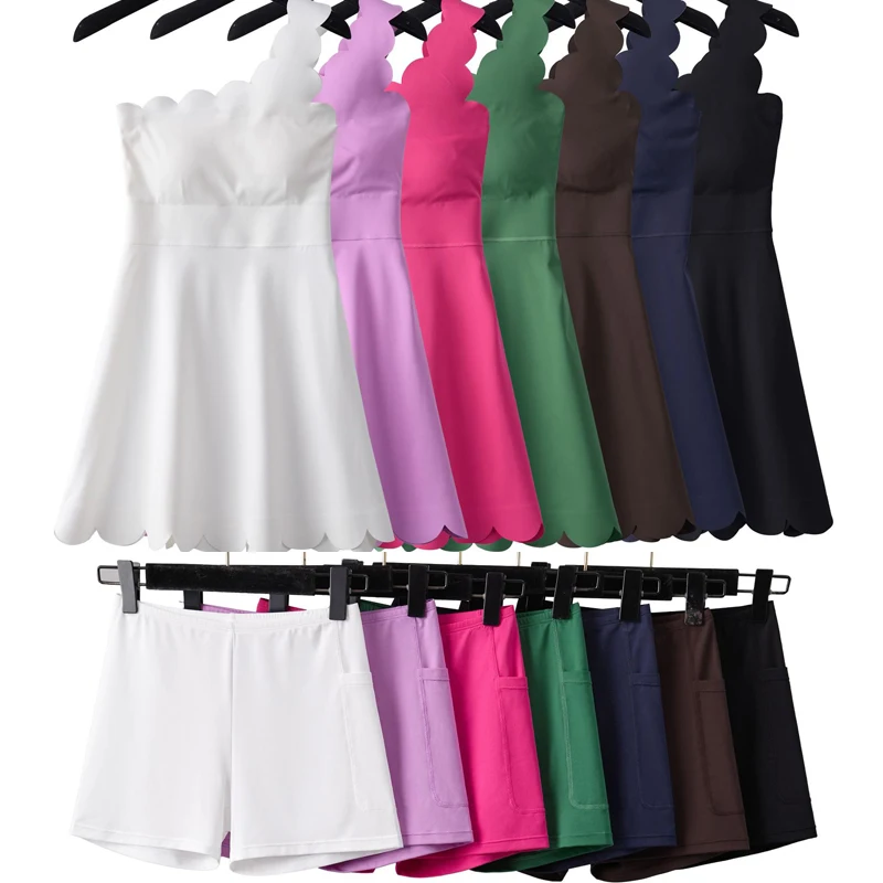 المرأة اللياقة البدنية اليوغا فستان جيب تنورة التنس الإناث الرياضية البلوز الدانتيل فستان التنس سليم صالح رياضي بذلة امرأة ضيقة