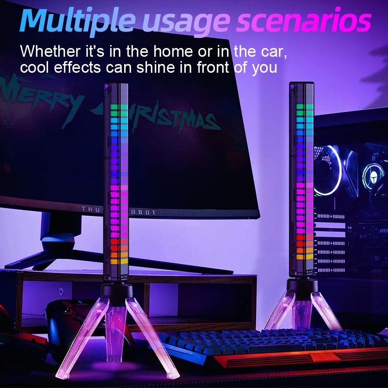 LED RGB USB pickup light bar sound control DJ music rhythm strip lamp color ambient for car atmosphere computer gaming colorful