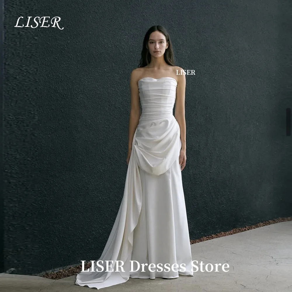 

Liser Strapless Simple Wedding Dresses A-Line Long Elegant Soft Satin Bridal Gowns Customized Corsets Back robe de mariée