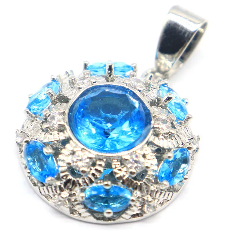 

30x20mm Multi Color 4.9g Hollow Aquamarine Golden Citrine Blue Topaz Rhodolite Garnet Woman's Silver Pendant