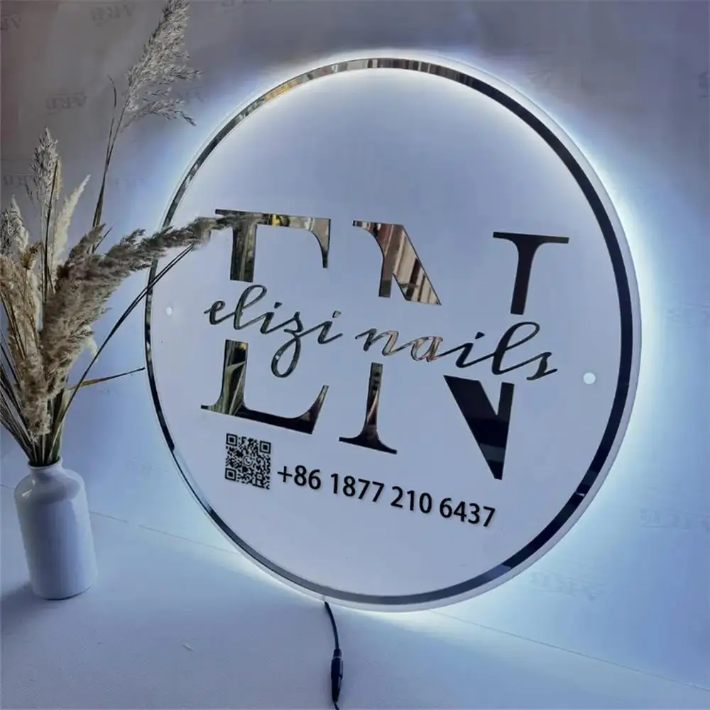 

Custom Business Logo LED Acrylic Metal Sign Hair Studio Beauty Nails Salon Signage Backlit Company LED Neon Light Acrylic Signs