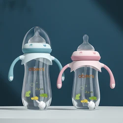 Oberni Baby Melkfles Siliconen Tepel Borst-Achtige Voeding Fles Anti Koliek Met Stro Handvat Flessen Voor Baby 'S Jongen En Meisje