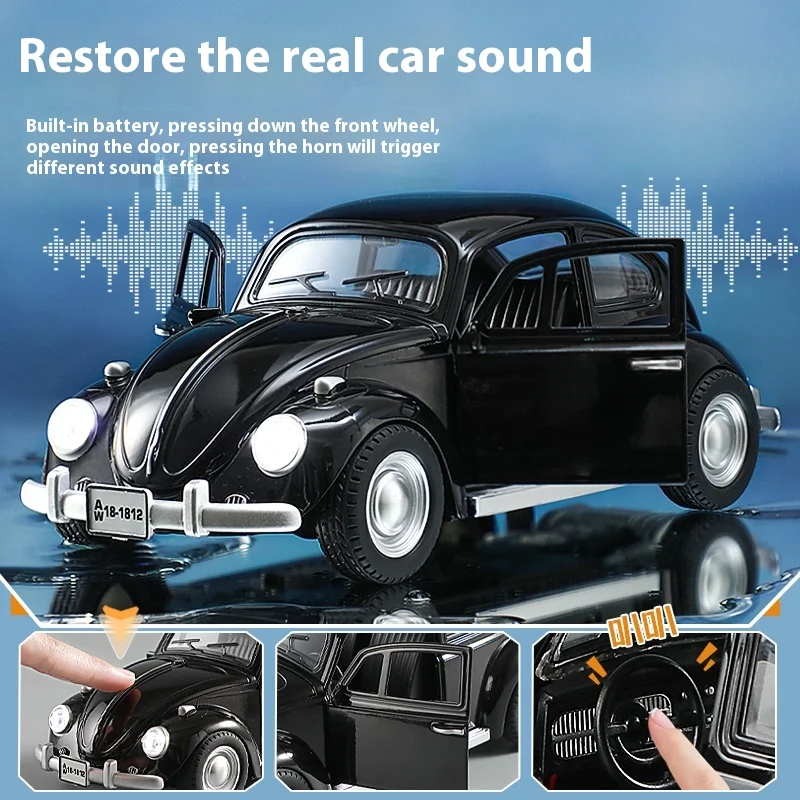 1:18 scale Beetle 1955 alloy die-casting classic model sound and light series birthday gift