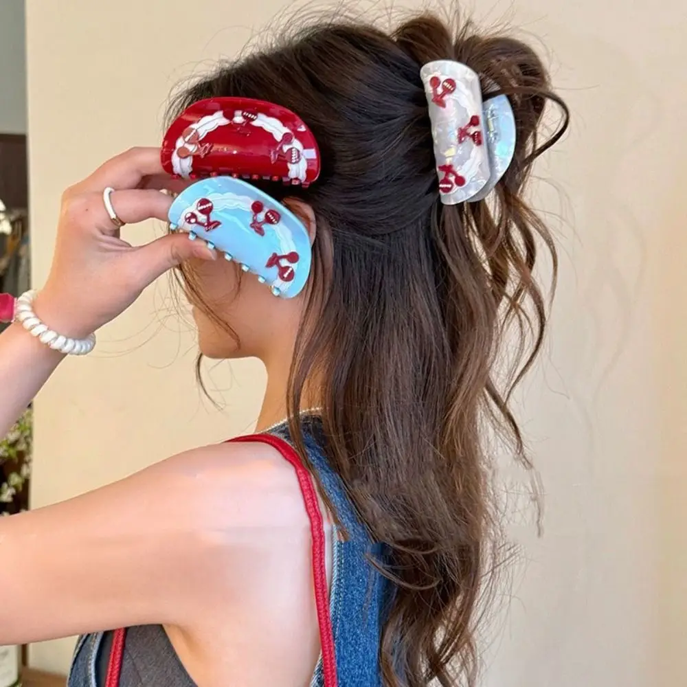 

Acetate Cherry Shark Clip Korean Style Elegant Acetic Acid Hair Claw Trendy High Ponytail Clip Geometry Hair Crab Clip Girls