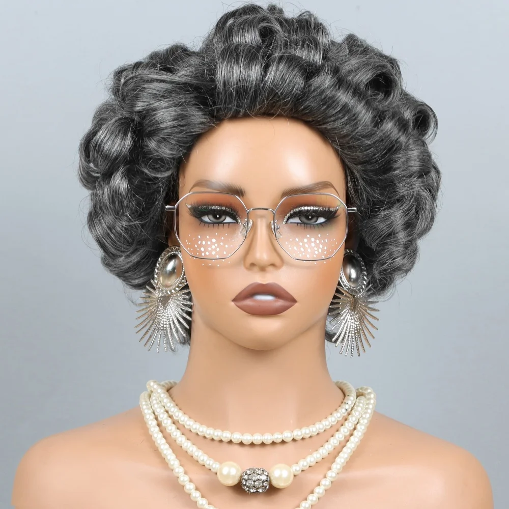 210% Short Salt And Pepper Grey Wigs Human Hair For Black Women Glueless Grey Human Hair Wig Rose Curly Pixie Cut Wig Human Hair