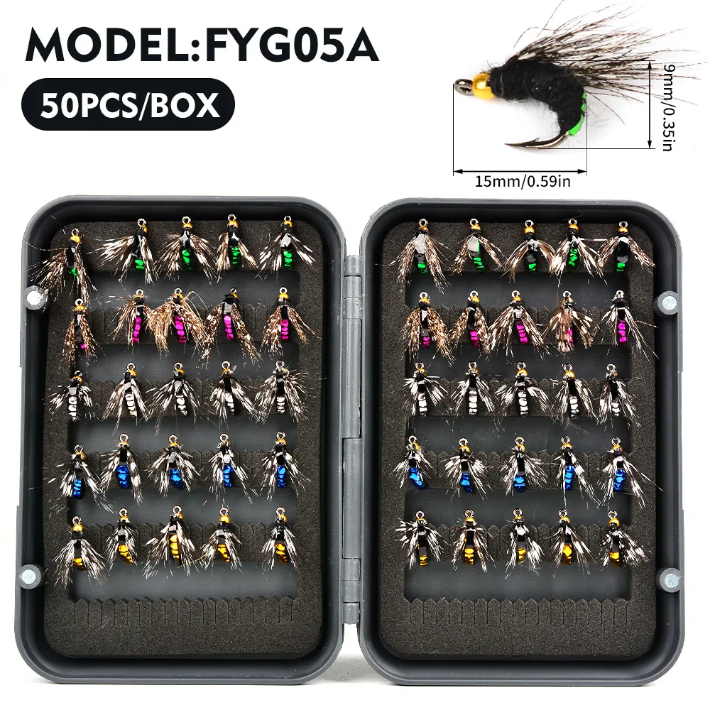 50PCS/SET Biomimetic Fly Fishing Hooks 50pcs Lifelike Moth Lure For Trout Tilapia Handmade Fly Hook