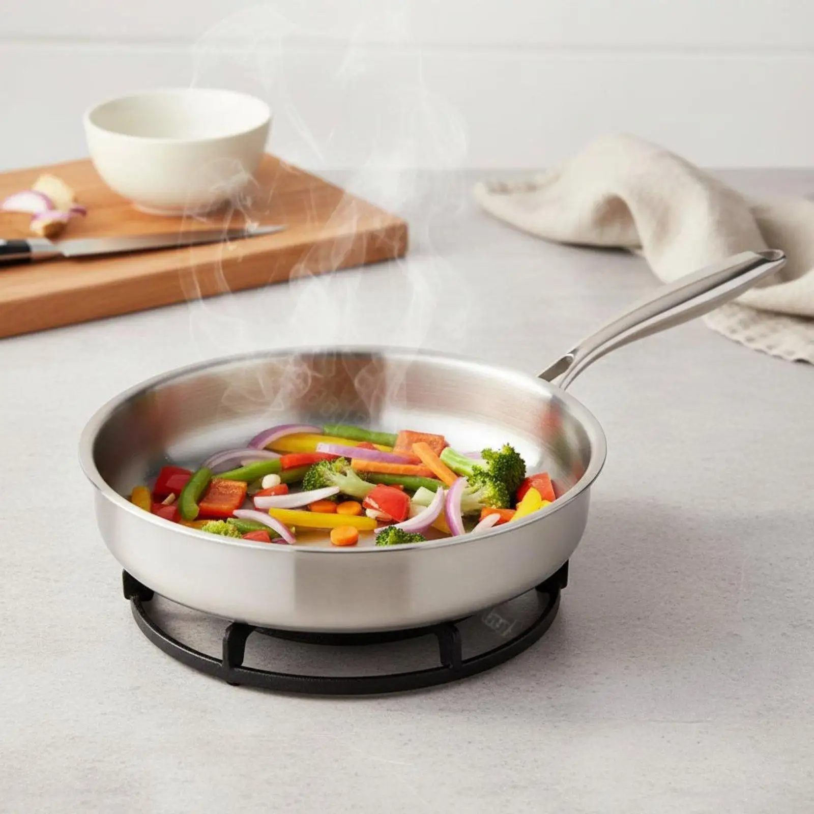 Nonstick Pan with Lid Stainless Steel Honeycomb Skillet Smokeless Frying Pan for Gas Induction Electric Stove Versatile Cooking