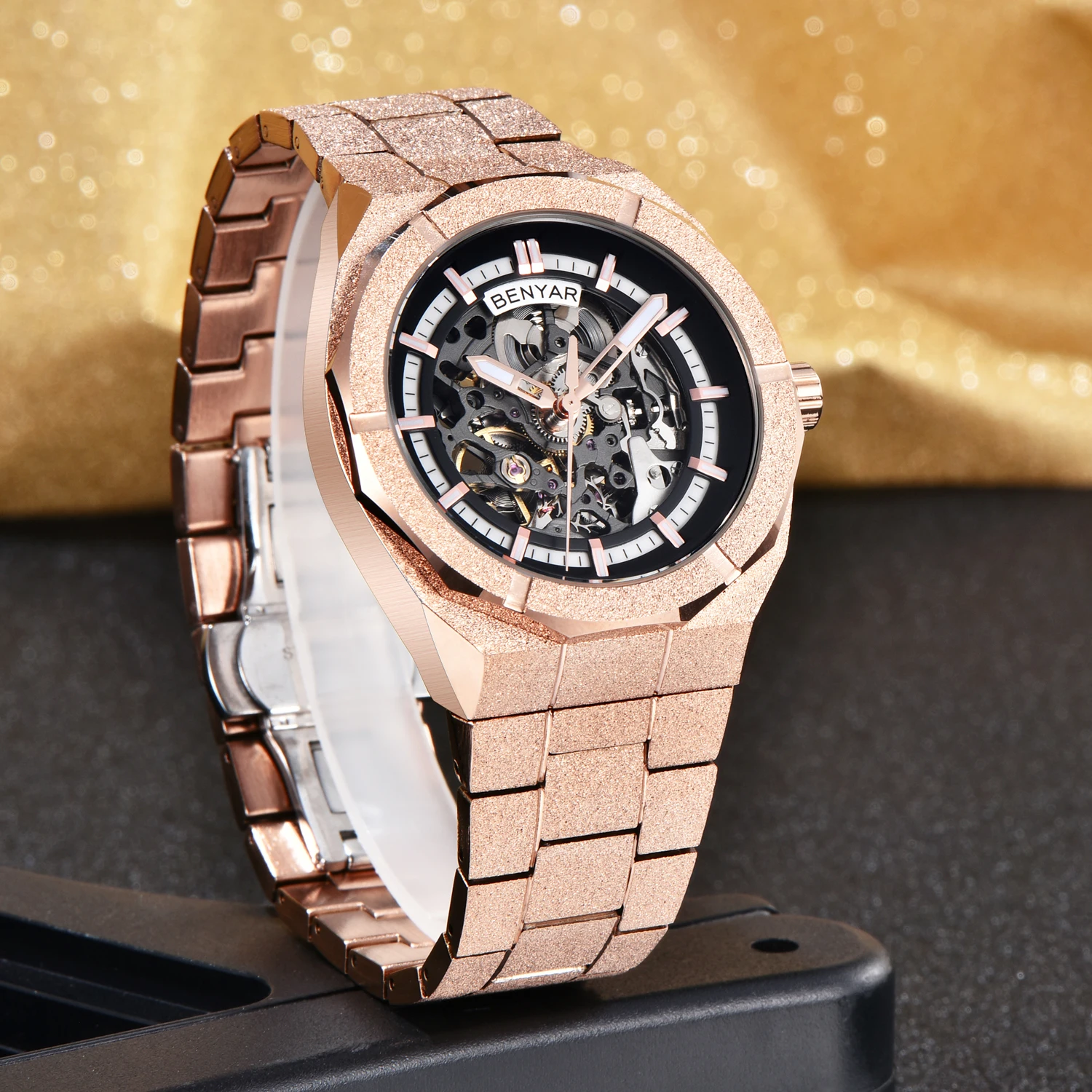 

2025 New BENYAR Hollow Men's Watches Gold Luxury Automatic Watch For Man Mechanical Wristwatches Waterproof Luminous Clock Gift