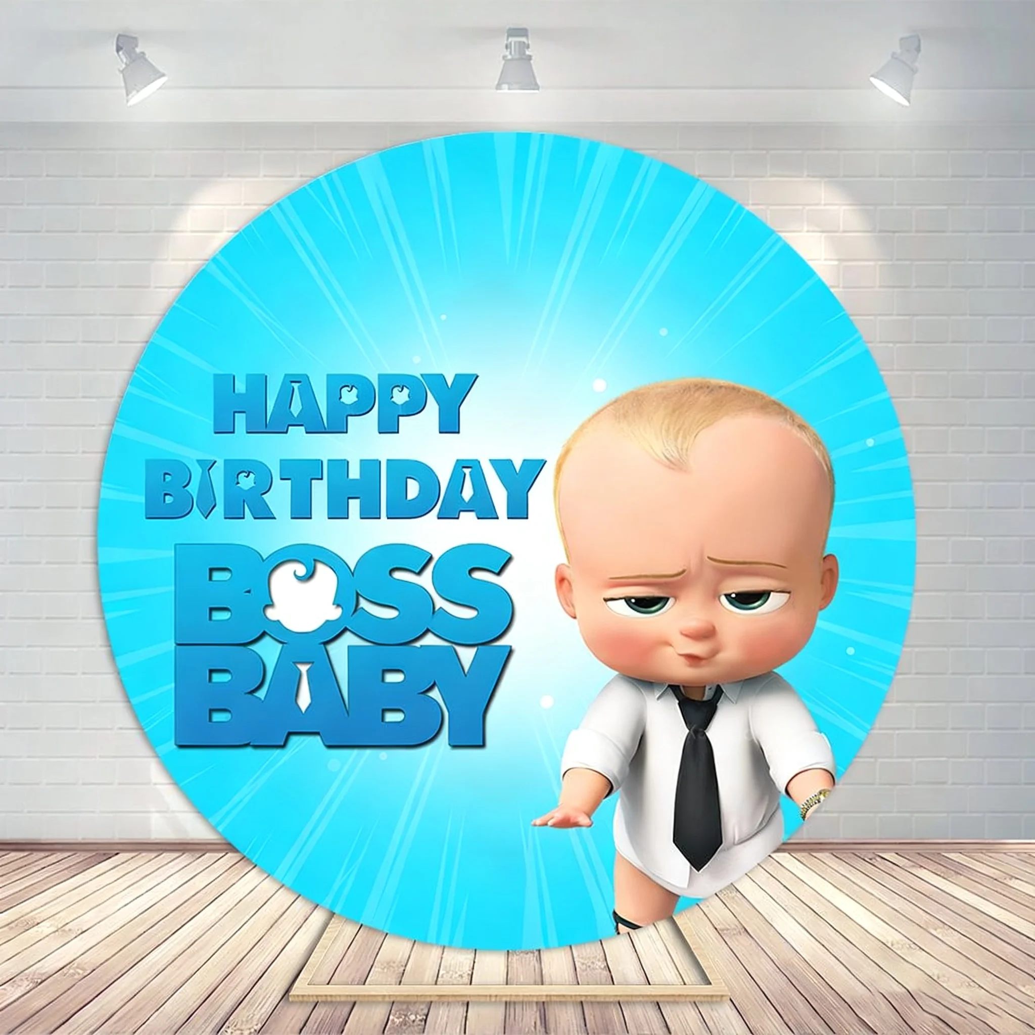 Tło fotograficzne Boss Baby, okrągłe, z motywem kaptura, dla chłopca, na urodziny, niebieskie, rekwizyty do sesji zdjęciowych, baby shower, elastyczny baner dekoracyjny