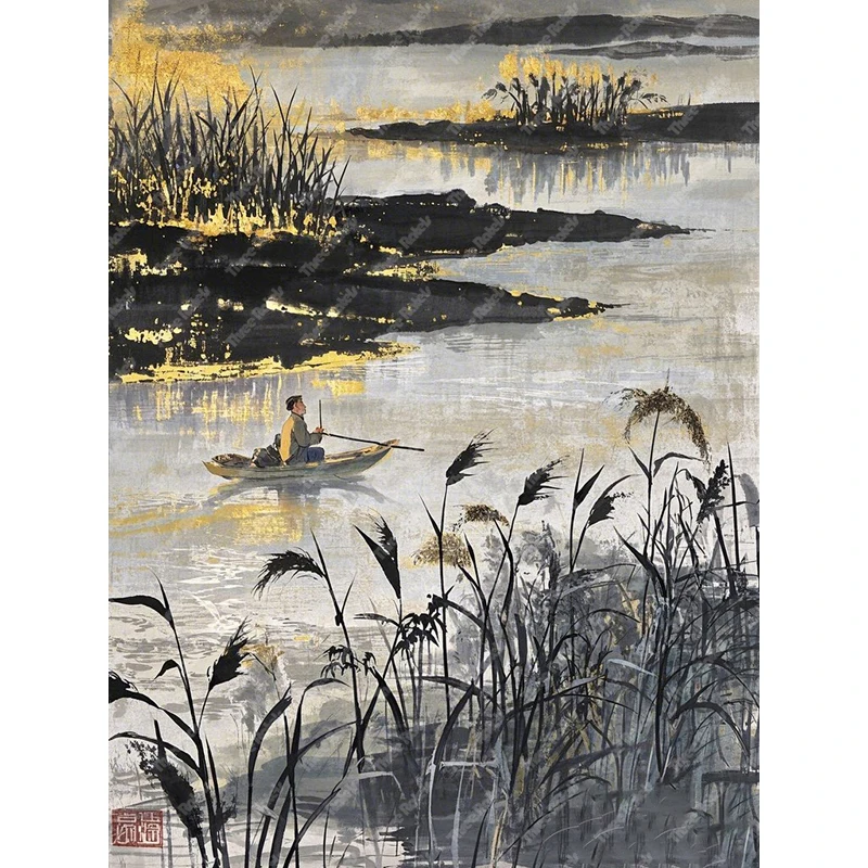 Three Ratels QHD75 Autumn Reed Swamp Art Landscape Wall Stickers for Home Decoration