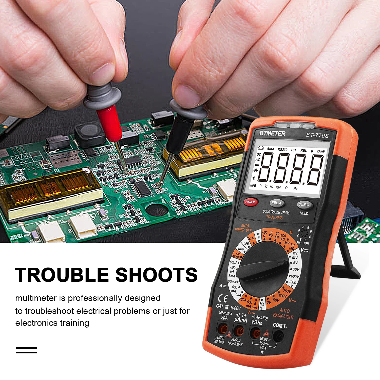 

6000 Counts True RMS Digital Multimeter Auto Range NCV Non Contact Voltage Tester LCD Backlight CAT III 1000V Multi Meter