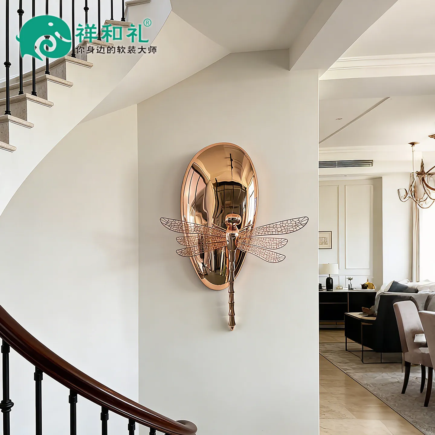 LMM hotel lobby club aisle stainless steel three-dimensional wall hanging metal wall decoration dragonfly pendant