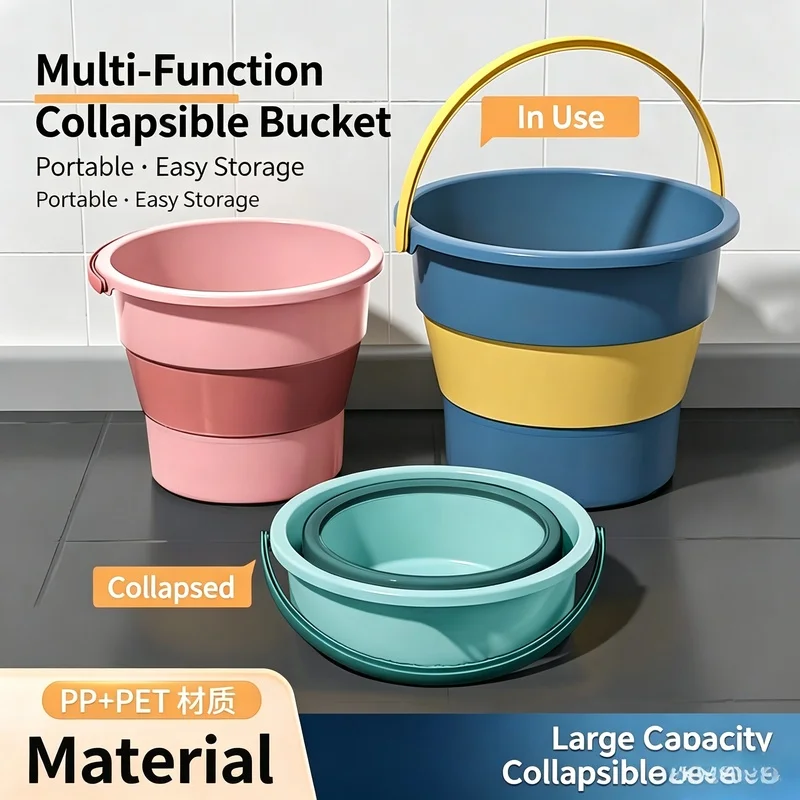 5/10/17L Portable Folding Bucket Multifunctional Thickened Silicone Bucket Car Washing Fishing Camping Tool view 3
