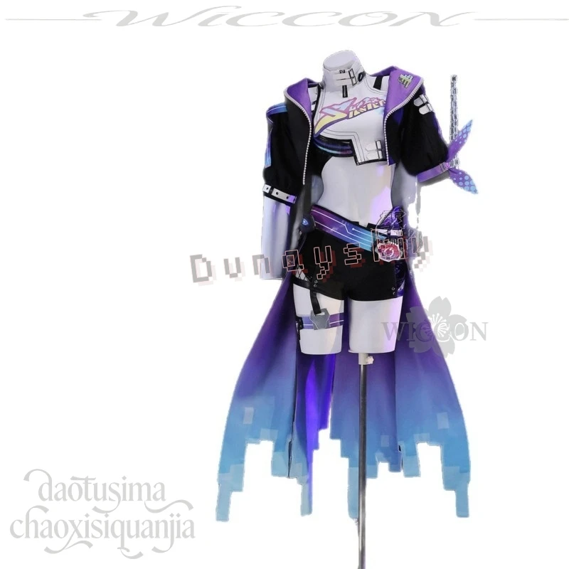 Anime Game Honkai：Star Rail Cosplay Silver Wolf LV.999 New Outfit Y2K Fashion Punk Black Purple Blue Suit Sexy Bikini Cape Wigs view 6