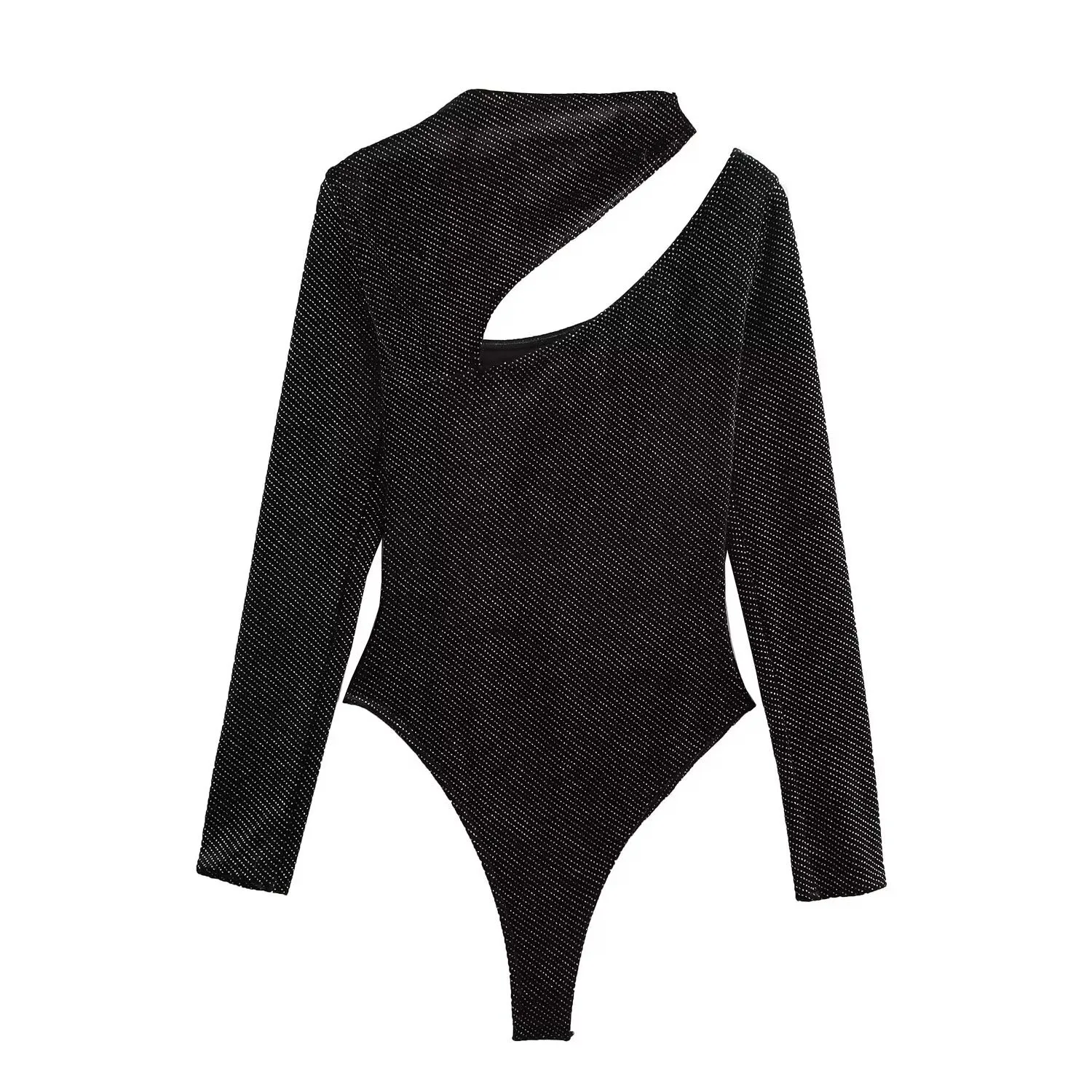 여성 슬림핏 긴팔 벨벳 점프수트, 유광 디자인, 유럽 및 미국 2025 가을 신상