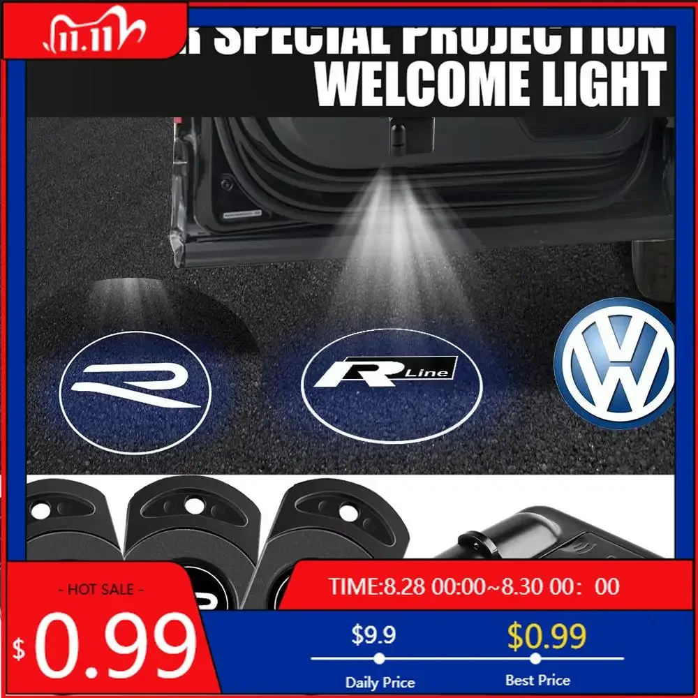

VW GTI GOLF 2026 Hot For VW VOLKSWAGEN 1/2pcs Wireless Car Door Welcome Light For Volkswagen R Rline Touareg Teramont PHIDEON Pa
