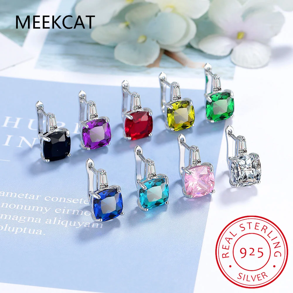 Square Red Ruby Natural Garnet 925 Sterling Silver Hoop Earring for Women Fashion Engagement Gemstone Birthstone Jewelry Huggies