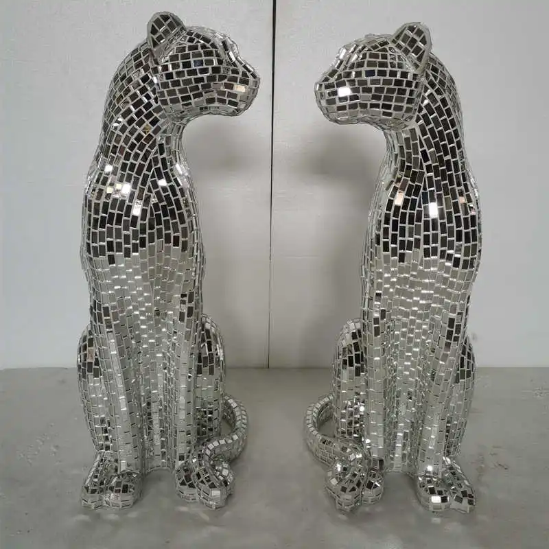 Custom Gold Mosaic Leopard Resin Sculpture - Elegant Animal Art for Luxury Home Hotel Office Decor