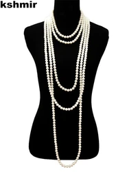 Collar de perlas de imitación de cristal para mujer, cadena larga multicapa con nudo simple, accesorios de ropa, 1,5 m -8mm, 2021