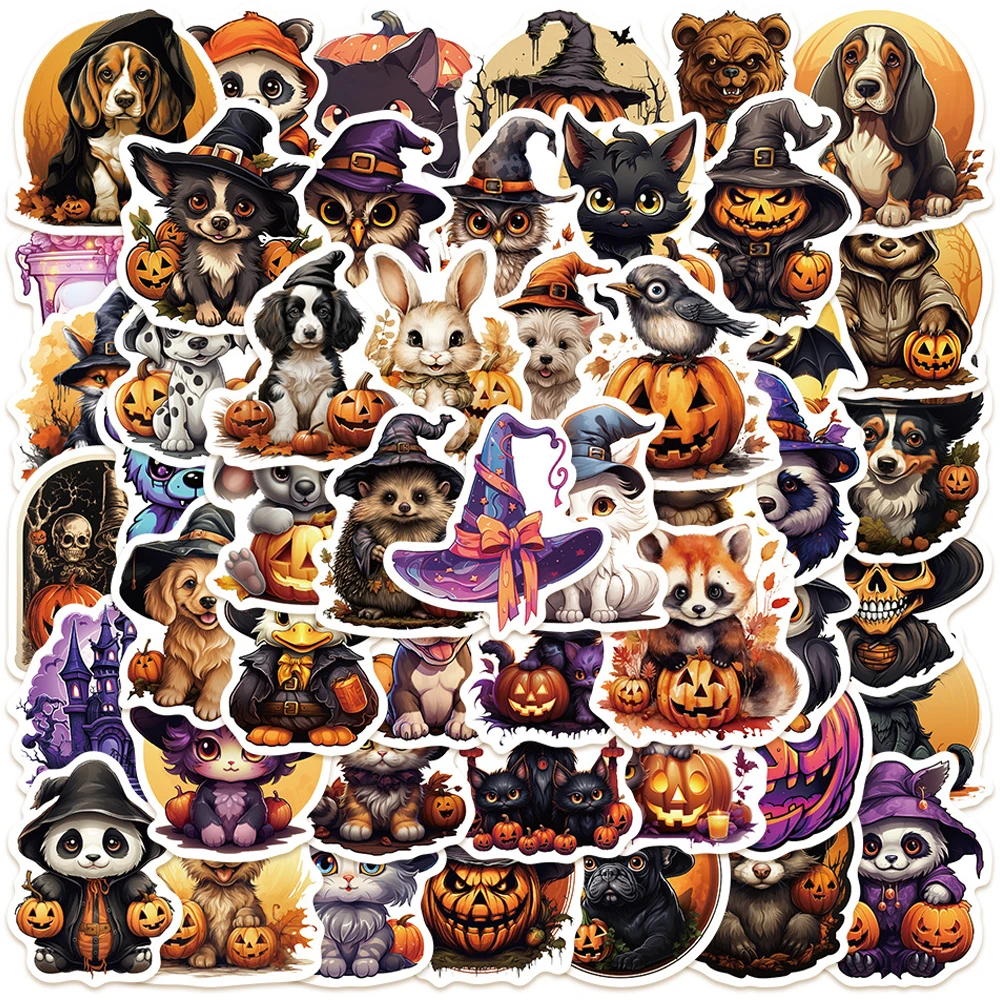 

10/30/50pcs Pumpkin Animal Stickers Kawaii Halloween Cartoon Decal Decorative Scrapbooking Window Suitcase Funny Sticker Toys