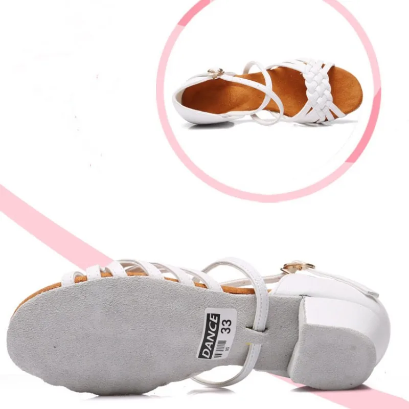 Nova alta qualidade de couro meninas crianças/crianças/crianças salão tango salsa sapatos dança latina 3.5cm salto preto rosa branco cores