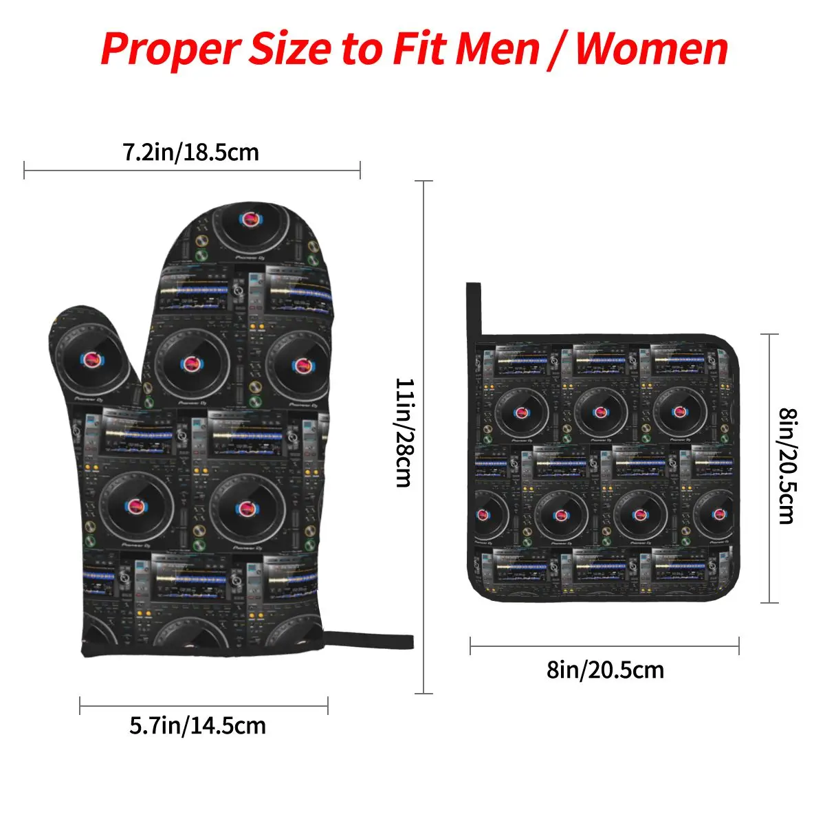 Pioneer DJ CDJ3000 Multi Format Player Oven Mitts and Pot Holder Sets of 4 for Baking Cooking BBQ Resistant Non-Slip Gloves