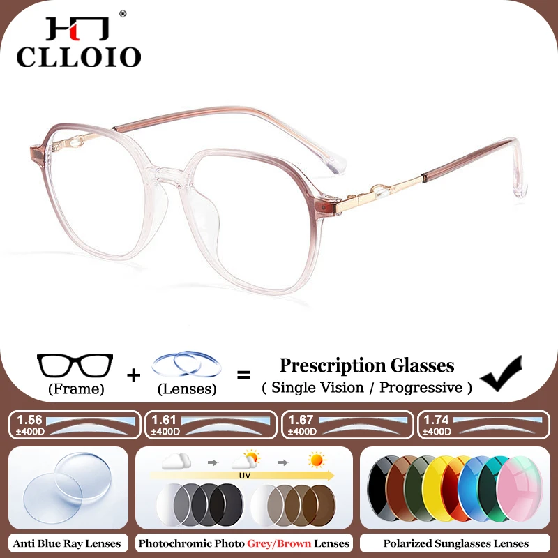 

CLLOIO New Fashion Polygonal Anti Blue Light Prescription Glasses Women Optical Myopia Eyeware Progressive Computer Eyeglasses