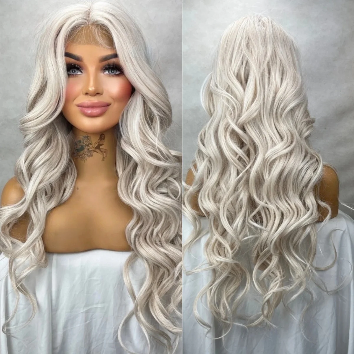 

Белый блондин парик шнурка Длинный волнистый синтетический парик фронта шнурка для женщин Высокое качество Дешевые парики распродажа Косплей Использование