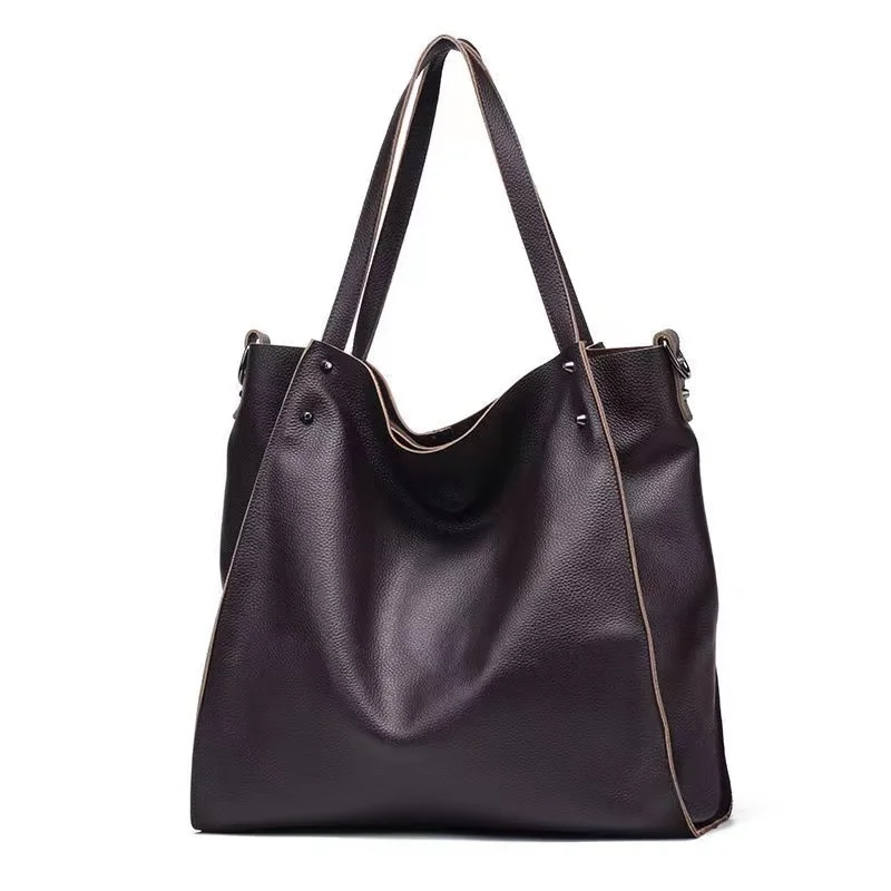 New Tote Bag Genuine Leather Women Bag Casual Simple Large Capacity First Layer Cowhide Shoulder Bag Shopping Messenger Bag