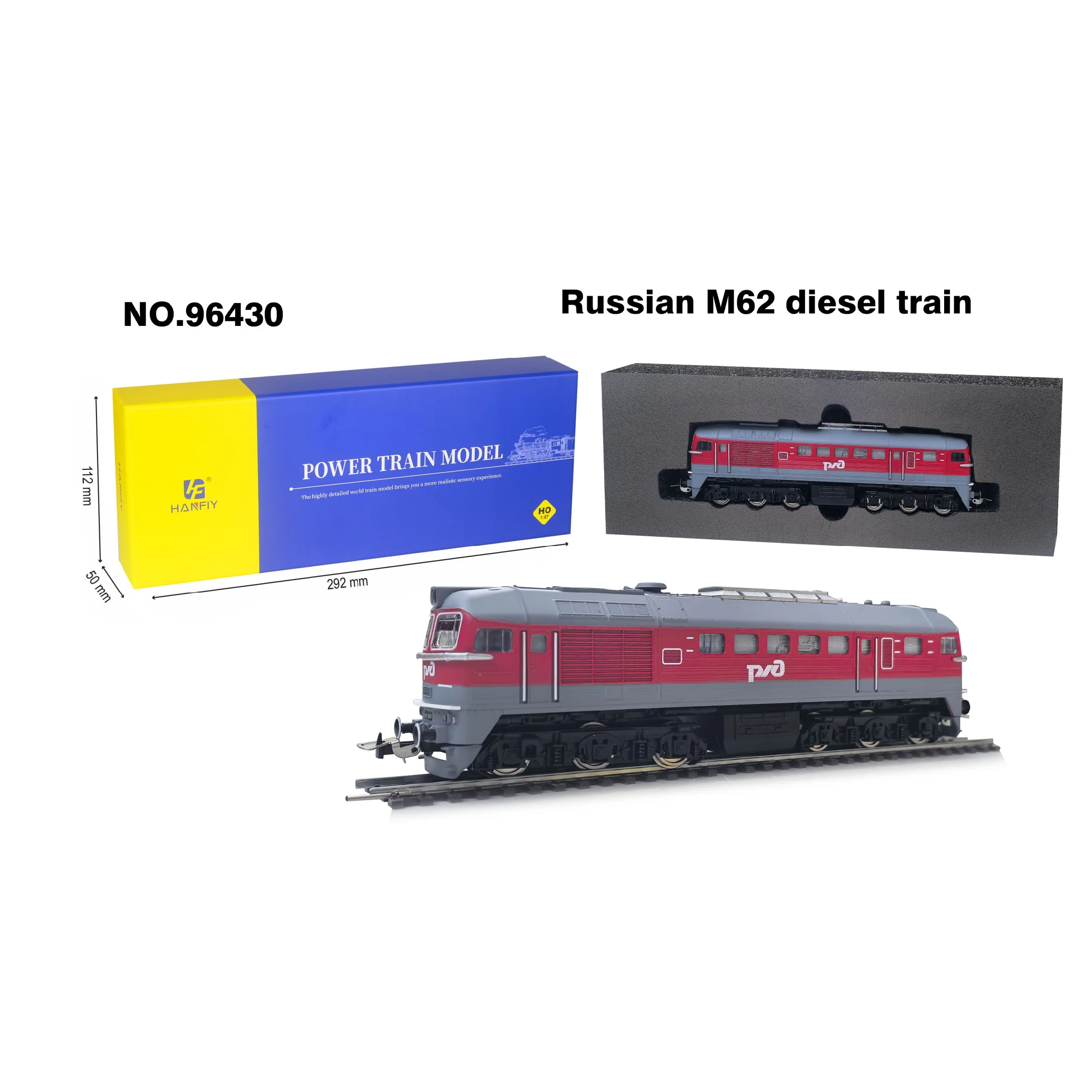 HO スケール 1:87 ロシア M62 ディーゼルと中国の緑色の客車列車モデル