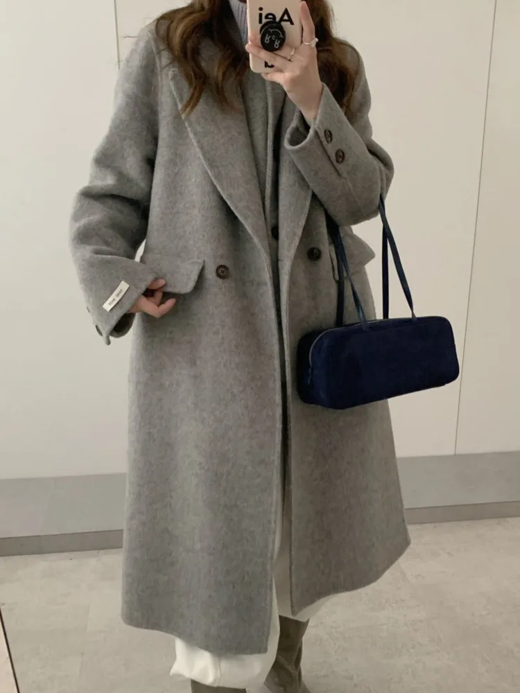 DFDG Woman's Two-piece Set Of Plain-colored Button-down Turtleneck Jackets Two Buttons 2025 Spring Loose  High-quality Long Coat
