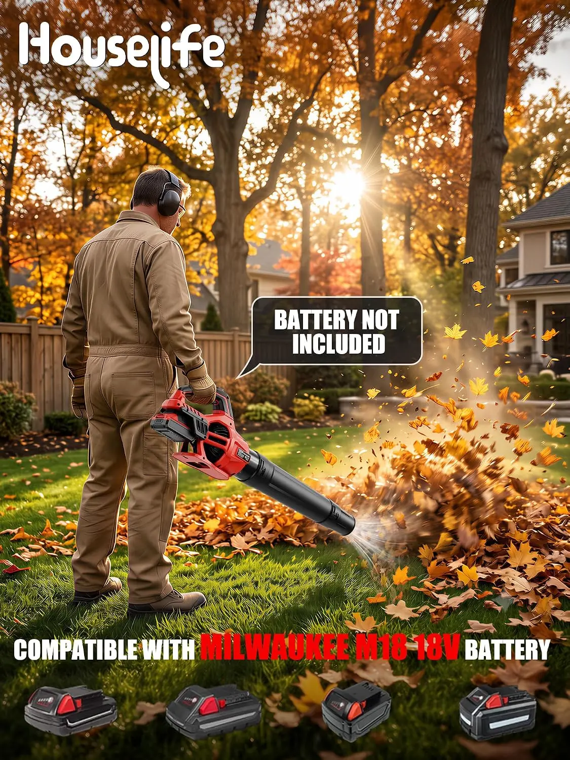Cordless Leaf Blower, 800 CFM, Battery-Powered, Compatible with 18V Battery Packs