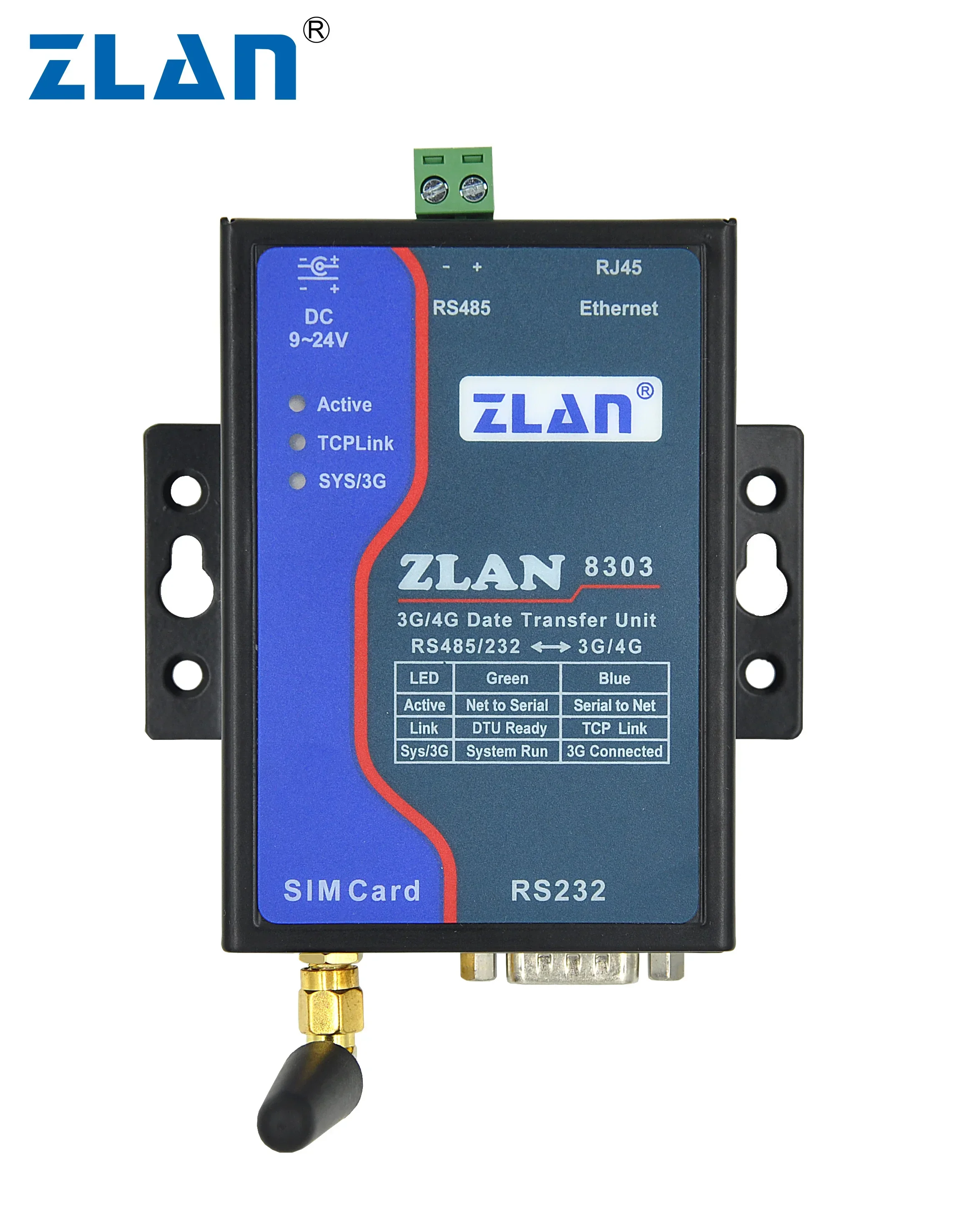 Zlan8303 2G 3G Dtu Seriële Poort Rs232 Rs485 Naar Telecom 2G/3G Rj45 Gprs Ethernet Gsm Modem
