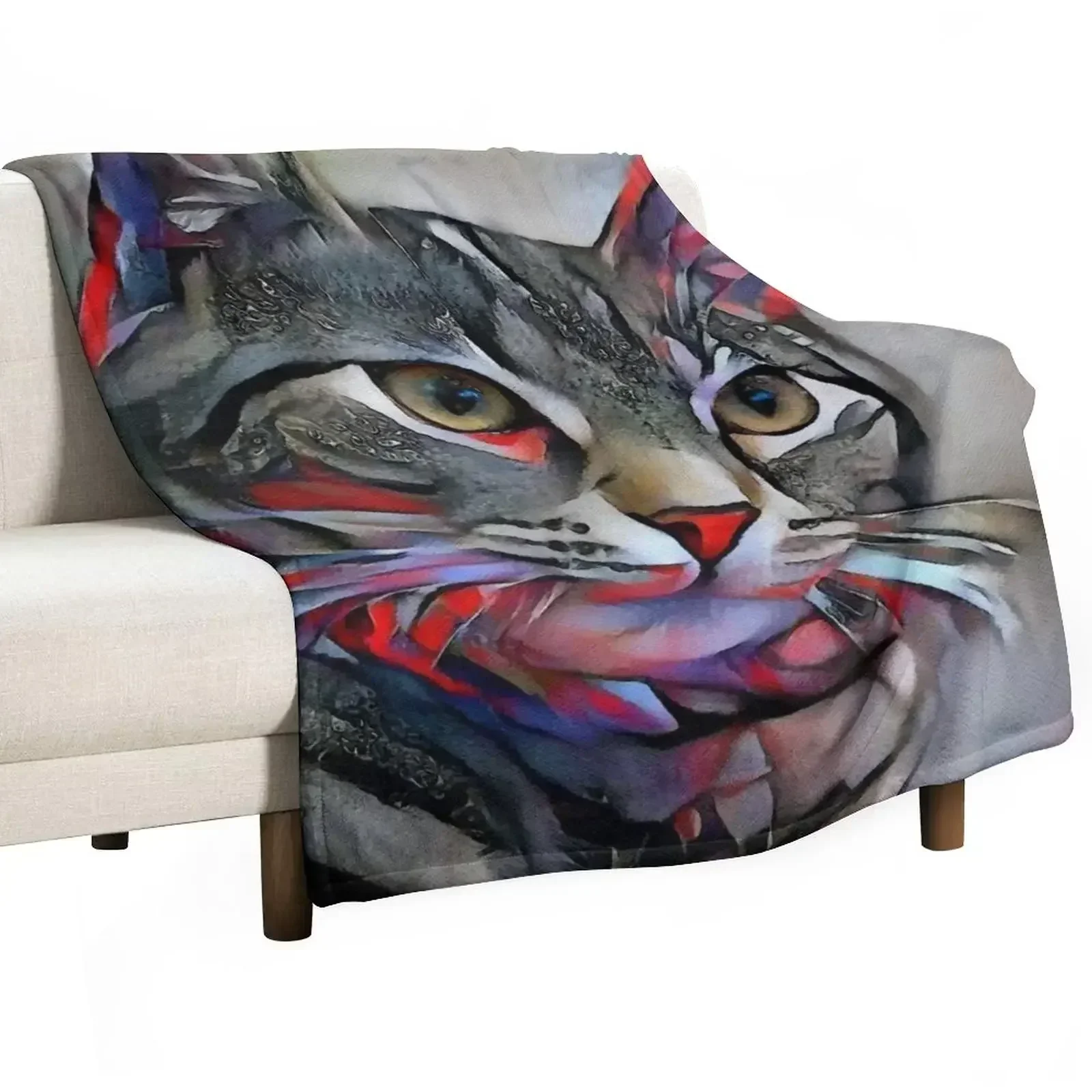 Couverture décorative Herby, cat, cat, chat, lea roche paintings, couverture légère et douce pour lit, toutes saisons