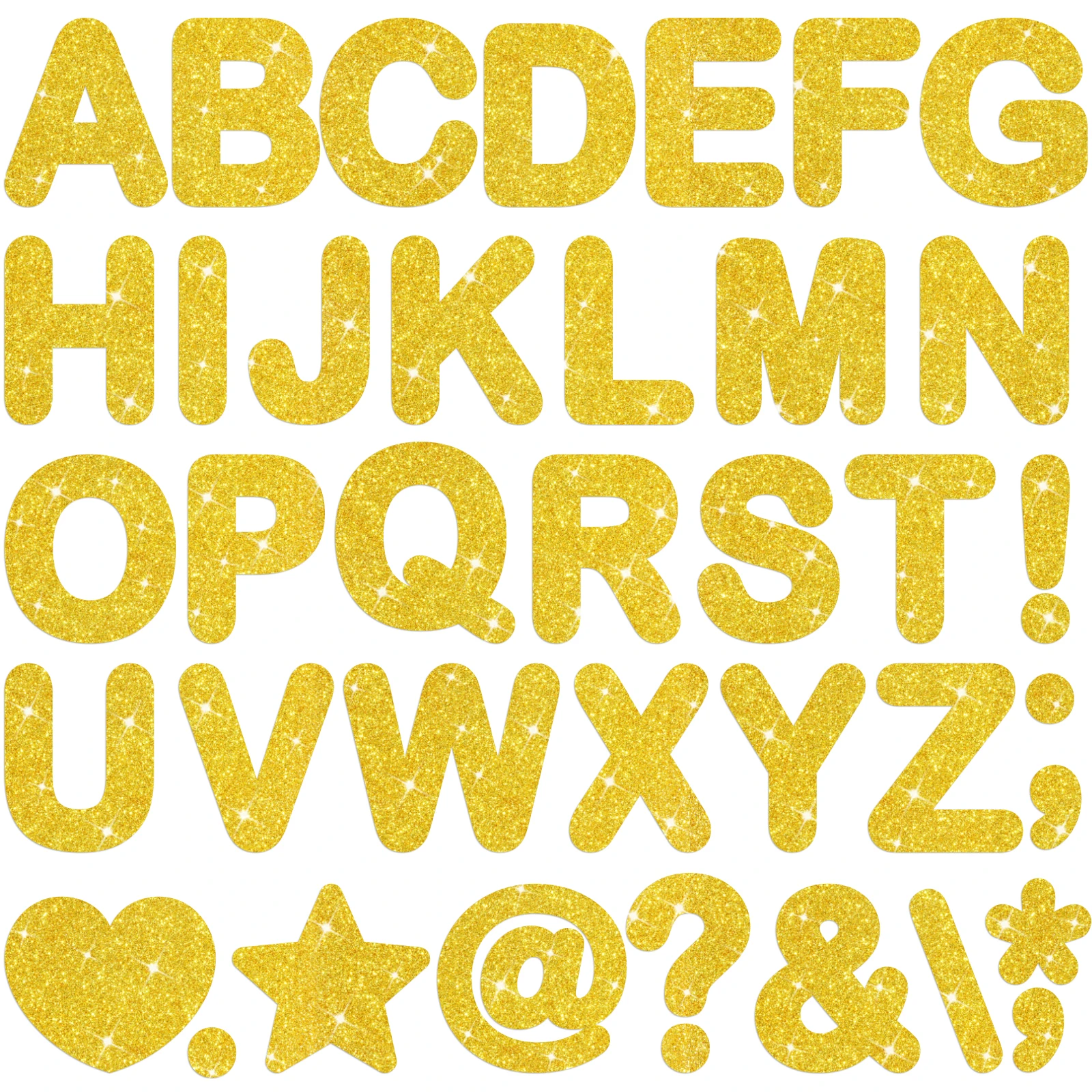 123Pcs 3 Inch Gold Glitter Bulletin Board Letter Stickers, Vinyl Waterproof Self-Adhesive Alphabet Letters for Poster Board