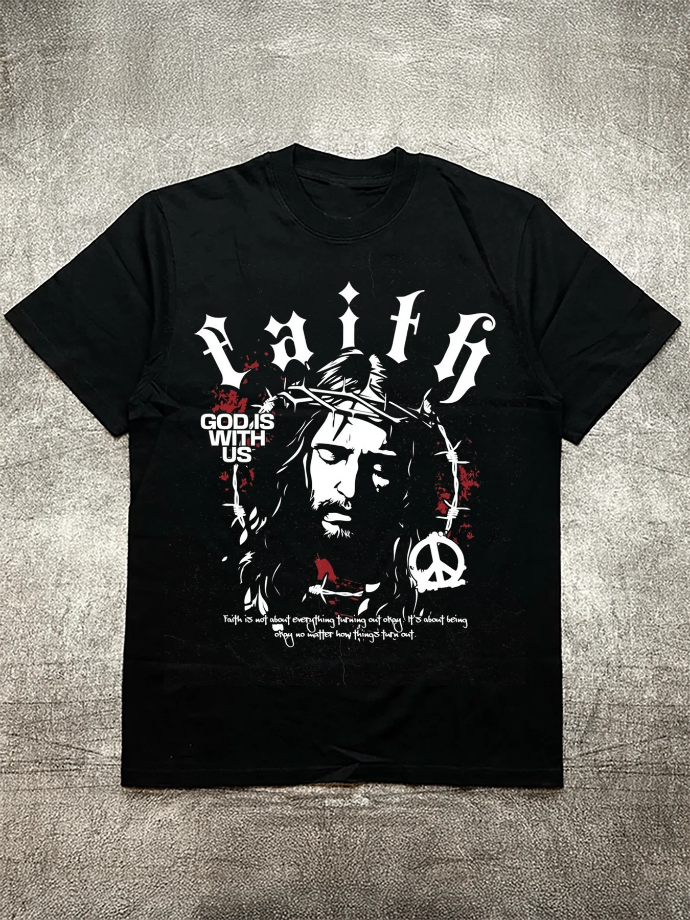Faith Theme Jesus Pattern 200g Cotton Men's Black Short - Sleeve T - Shirt