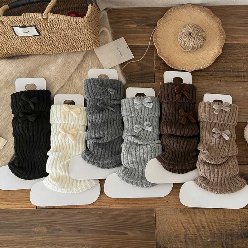 Autumn & Winter Knitted Leg Warmers Women Girl Bowknot Long Calf Socks Solid Striped Stacked Socks Fashion Boot Cover Warm Socks