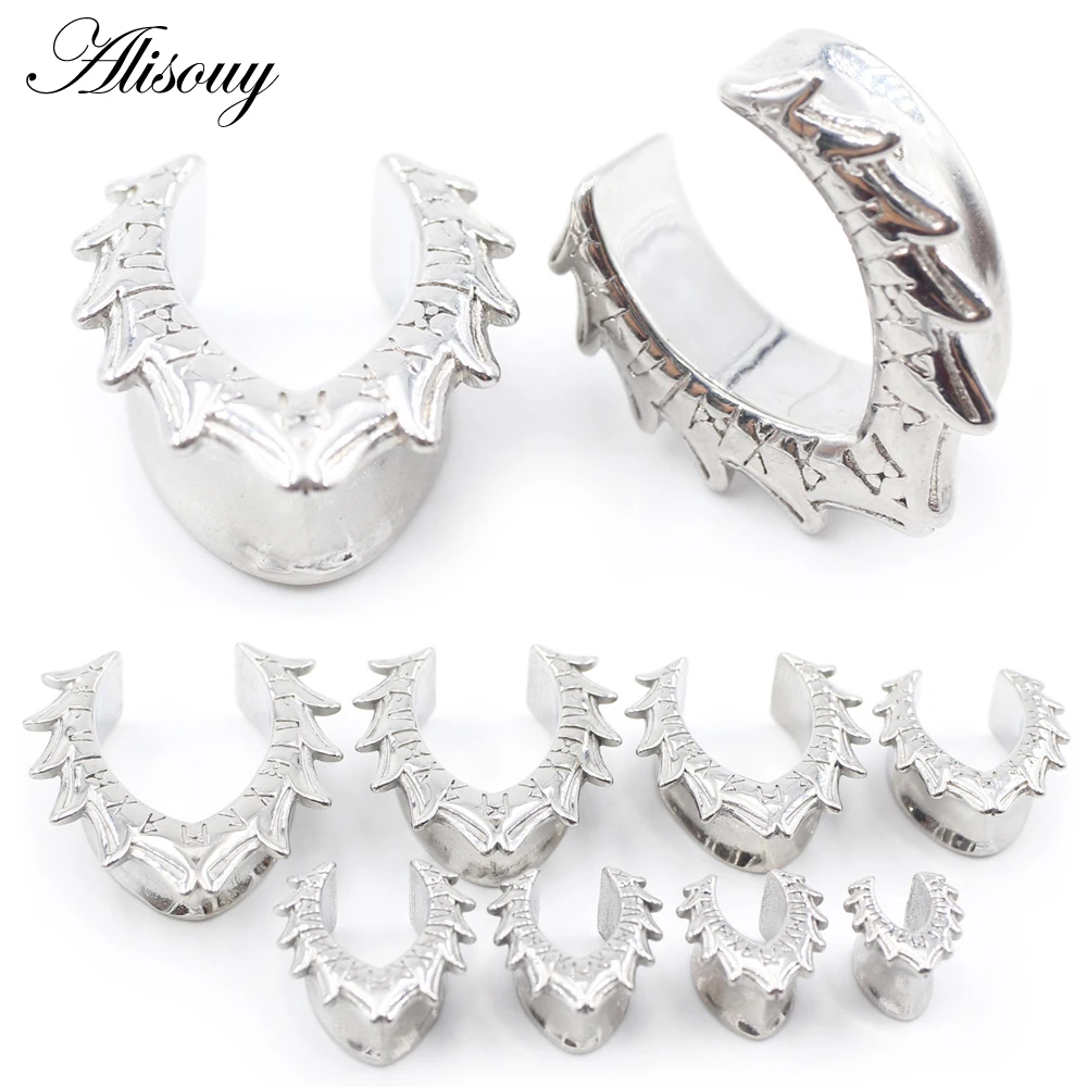 Alisouy 1PC Stainless Steel Oracle Bone Inscriptions Wing Saddle Ear Tunnel Plug Expander Stretcher Gauges Piercing Body Jewelry