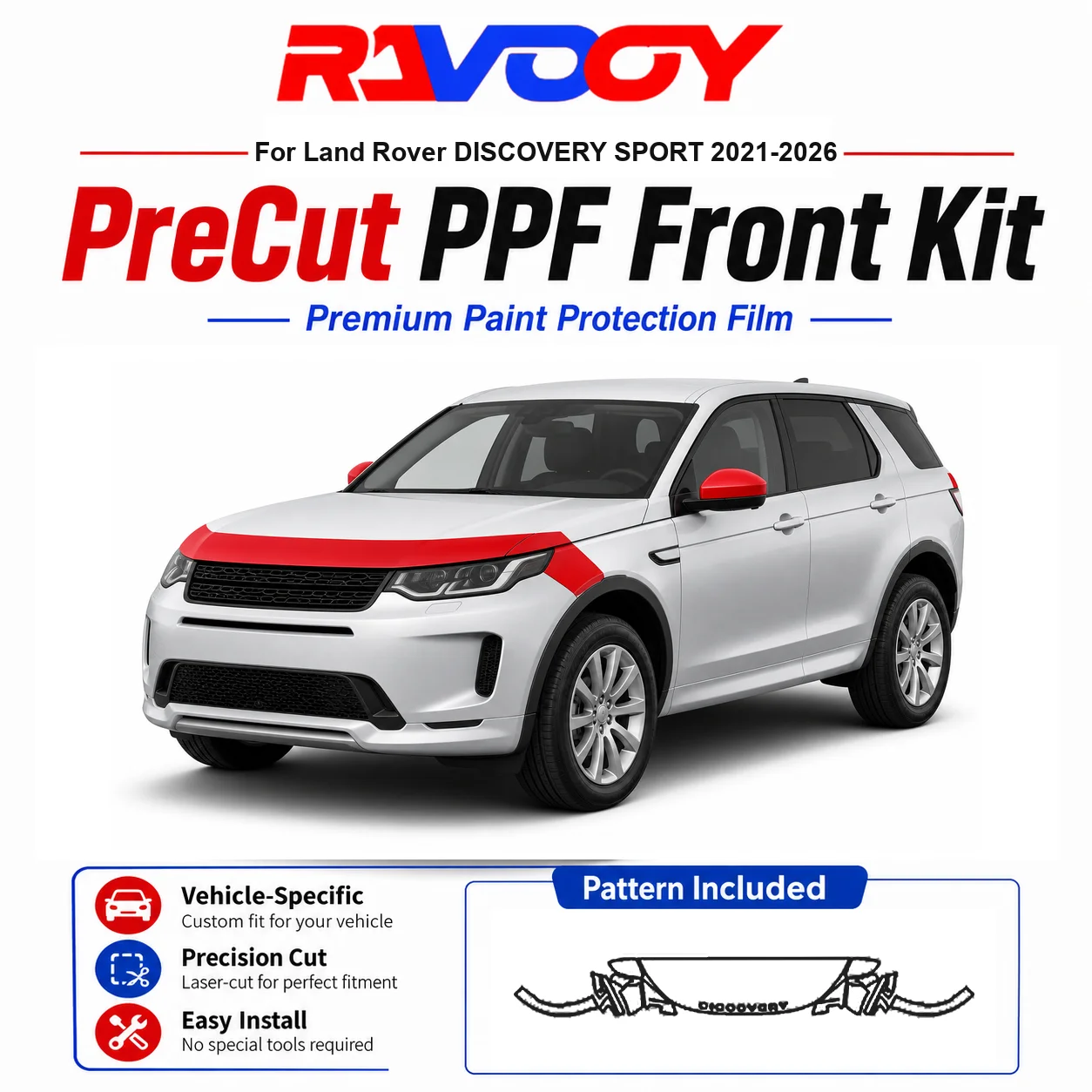 

8.5mil TPU Precut PPF Kit For Land Rover DISCOVERY SPORT 2021-2026 - Hood, Fenders & Mirror Set - Self-Healing Clear Bra Film